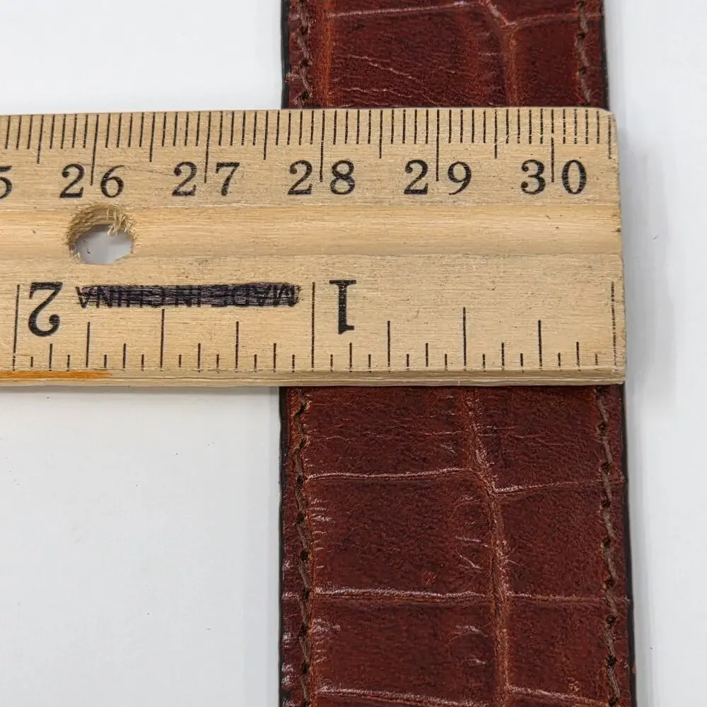 Crocodile Leather Belt Brown Solid Brass Buckle Mens Size 34 Academia Office USA